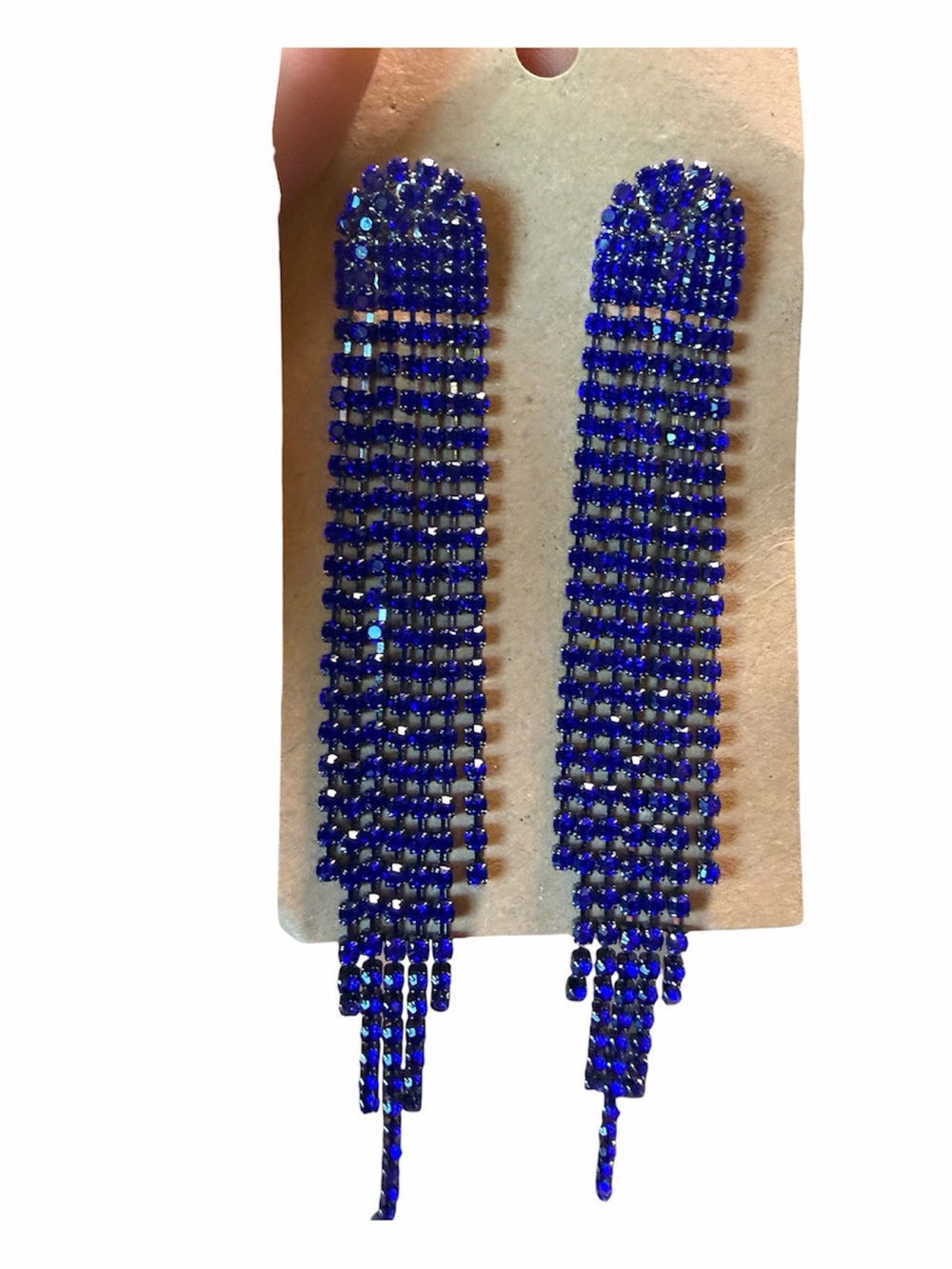 Cobalt Blue Rhinestone Fringe Drop Earrings